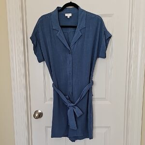 True Craft Blue Button-Front Tie-Waist Romper